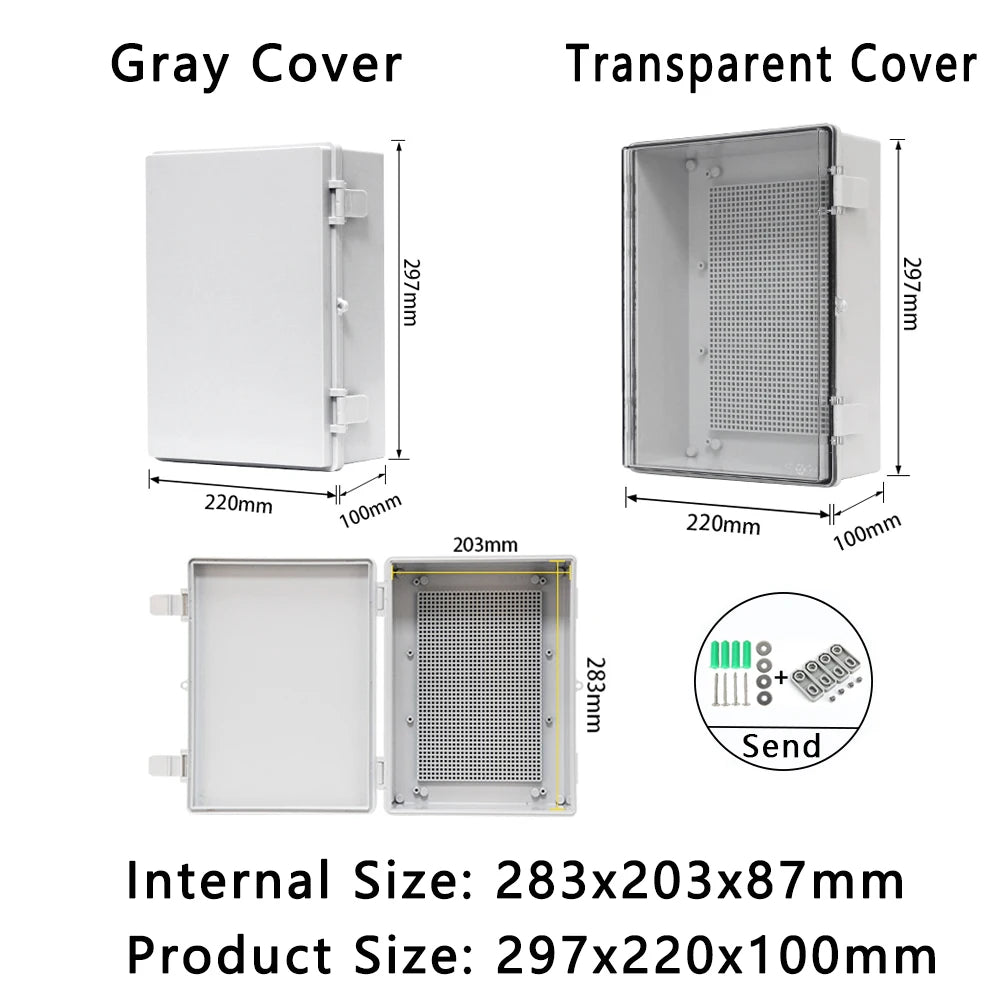 IP66 Waterproof Plastic Box ABS Wire Junction Box Gray/Transparent Cover Enclosure Outdoor Electronic Engineering