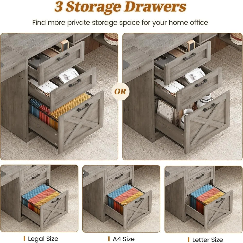 Farmhouse 96.5’’ Computer Desk with Drawers 2 Person Home Office Desk Gaming Double Desk with Storage Shelves Long Two