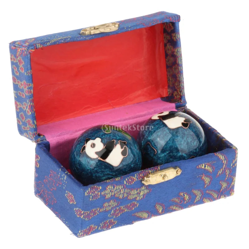 2pcs Chinese Baoding Balls With Fitness Seniors Finger Dexterity Massager Baoding Balls Relax - Panda Blue 42mm