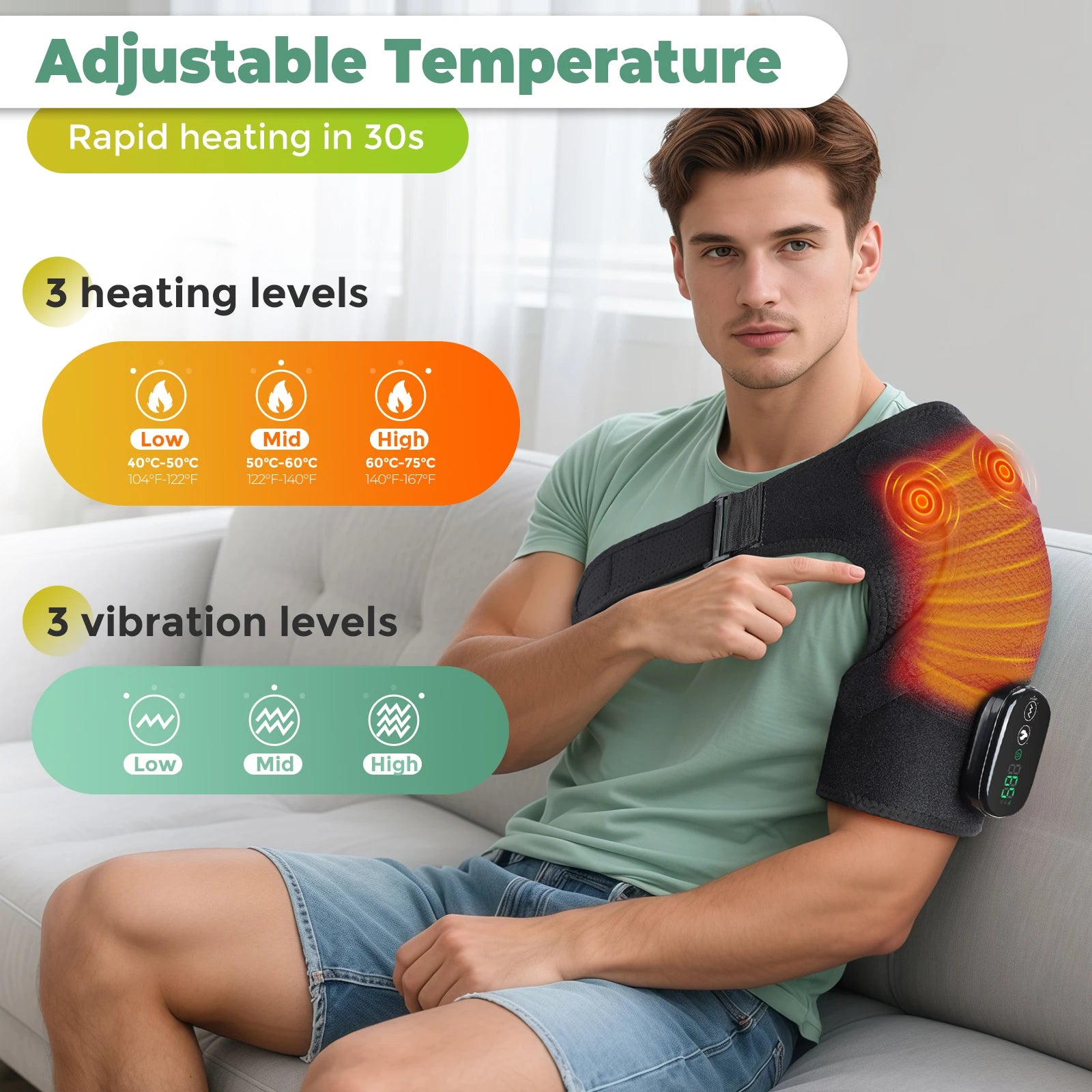 Electric Shoulder Massage Belt Brace Cordless Vibration Physiotherapy Muscle Relaxation Massager for Knee Elbow Support