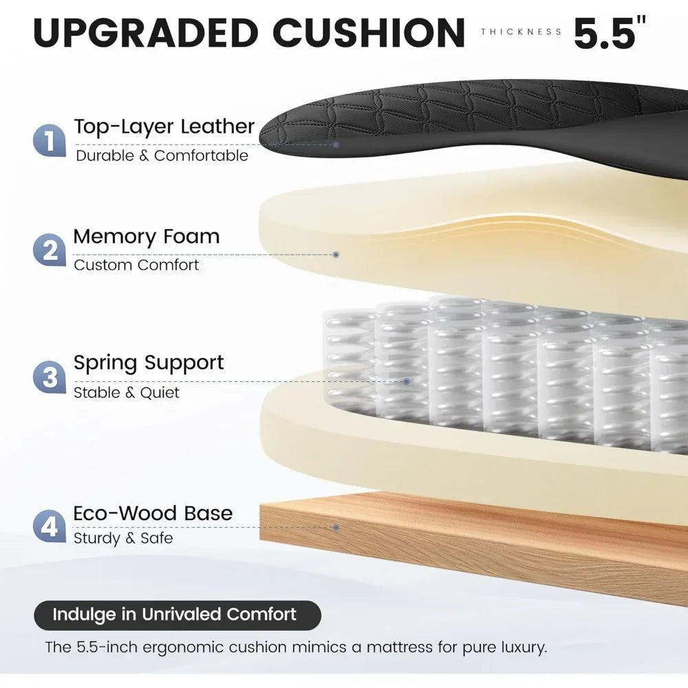 Office Desk Chair Big and Tall Leather Gaming Chair with Footrest Wide Ergonomic Comfy Executive High-Back Reclining