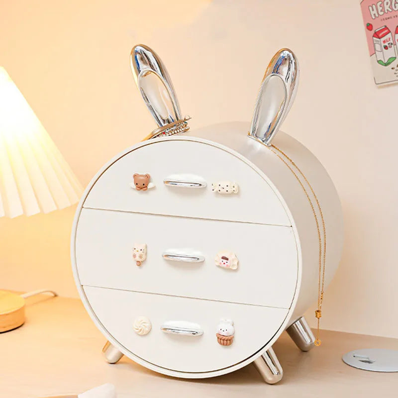 1pc Cartoon Bunny Hairpin Desktop Stationery Storage Box Multi-layer Drawer Storage Box for Cosmetic Accessories Storage
