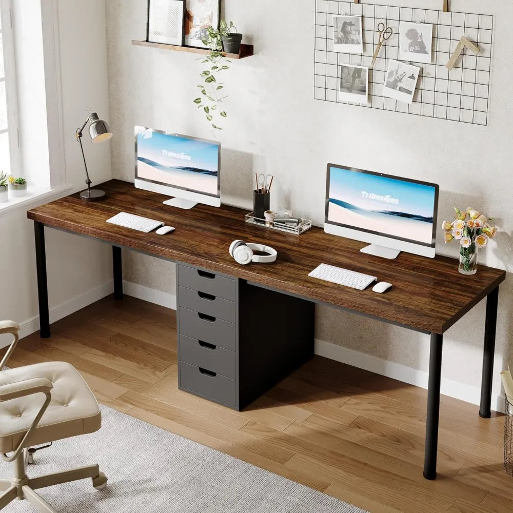 Two Person Computer Desk with 5 Drawers 78.7 Inches Extra Long Double Office Desk Modern Simple Double Computer Desk