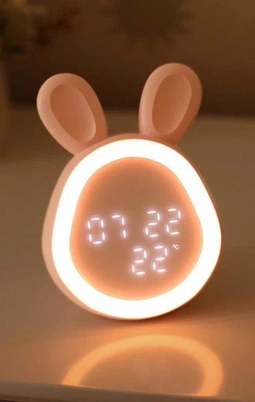Bunny Ear Digital Alarm Clock LED Electronic LED Display Sound Control Cute Rabbit Night Lamp Snooze Desk Clock Home