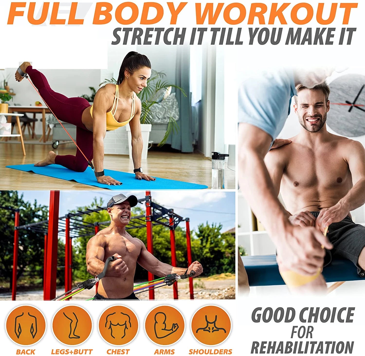 300lb Fitness Booty Resistance Elastic Band Workout for Training Home Exercise Sport Gym Dumbbell Harness Set Expander