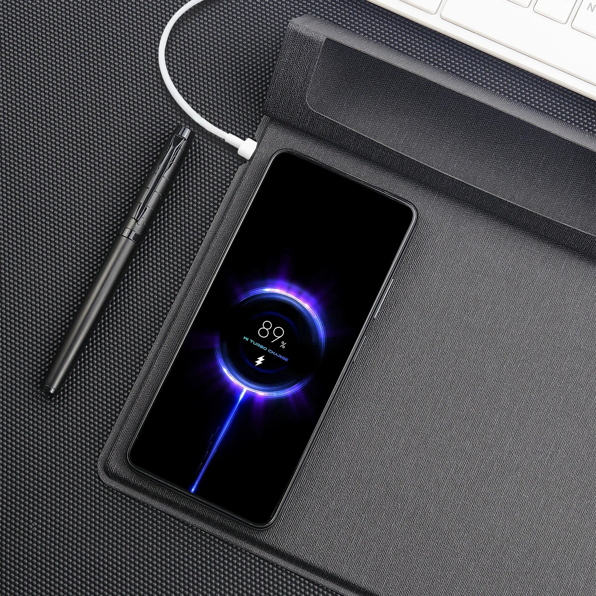 Multi-Functional Office Desk Organizer with Phone Stand Pen Storage Wireless Charging and Mouse Pad - Elegant Leather