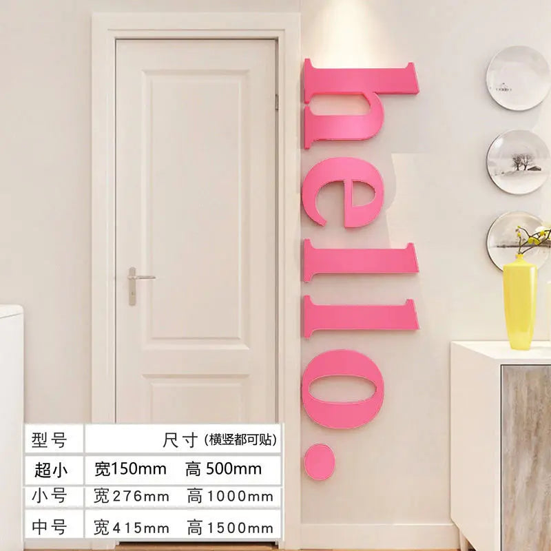 Hello English 3D Wall Stickers Acrylic Material Office Stickers Shops Room Bedroom Door Decoration Wallpaper Posters