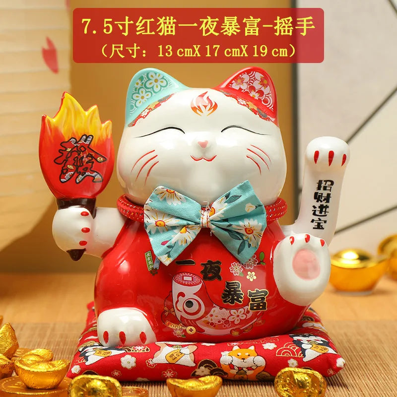 7.5inch Ceramic Beckoning Cat Maneki Neko Ornament Feng Shui Decoration Swing Lucky Cat Cashier Recruitment Cat Desk