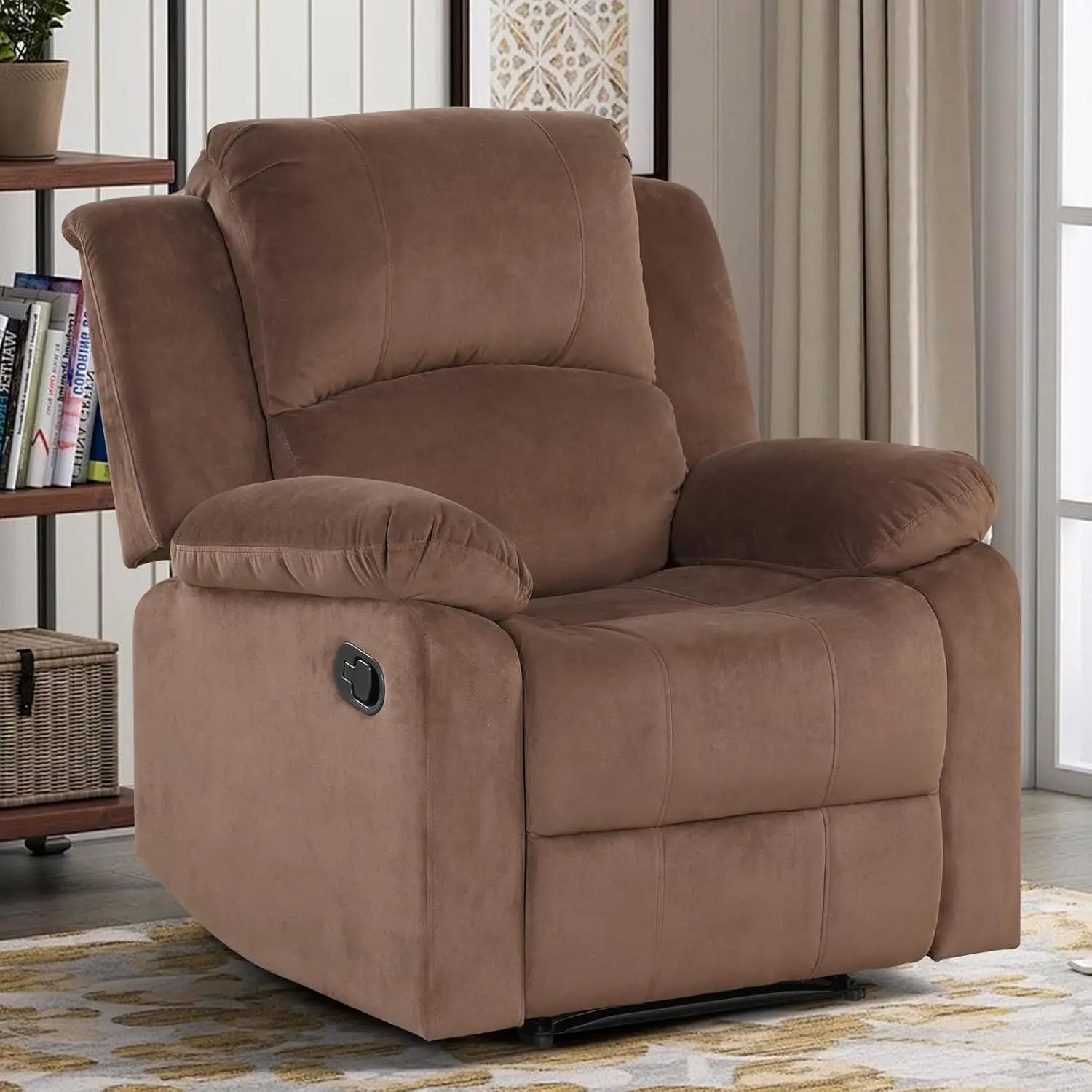 Manual Recliner Chair Soft Fabric Overstuffed Single Sofa Light Brown - United States / 1