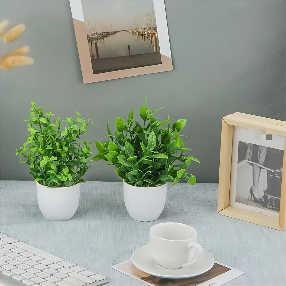 4 Pack Mini Artificial Potted Plants Fake Bonsai Greenery for Home Office Farmhouse Bathroom Shelf Decor Indoor
