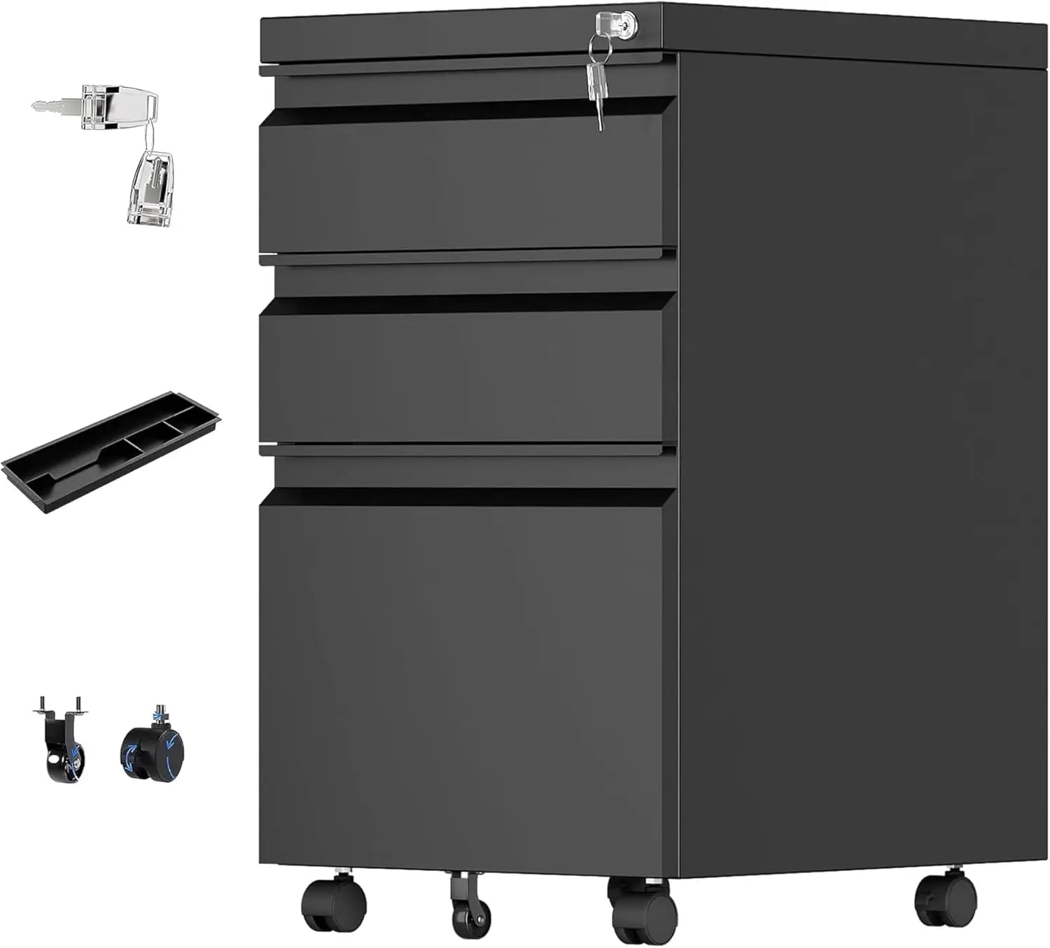3 Drawer File Cabinet with Lock,Metal Filing Cabinet with Wheels for Home Office & Business Enterprise Legal/Letter