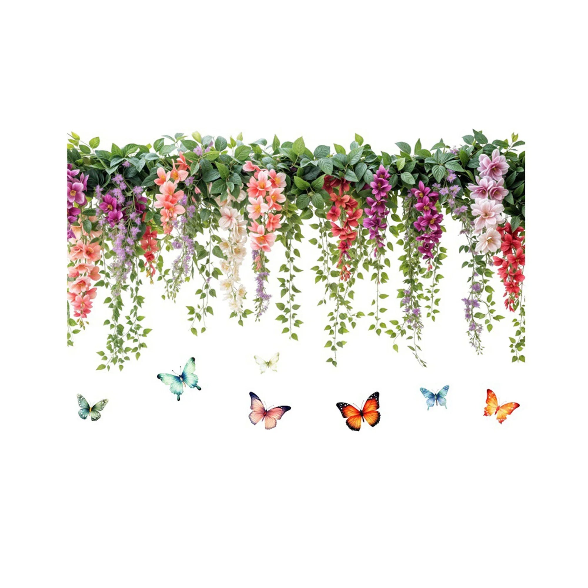 Green Leaves and Butterflies Wall Decals Nature Inspired Removable Wall Sticker for Living Room Bedroom Nursery Office