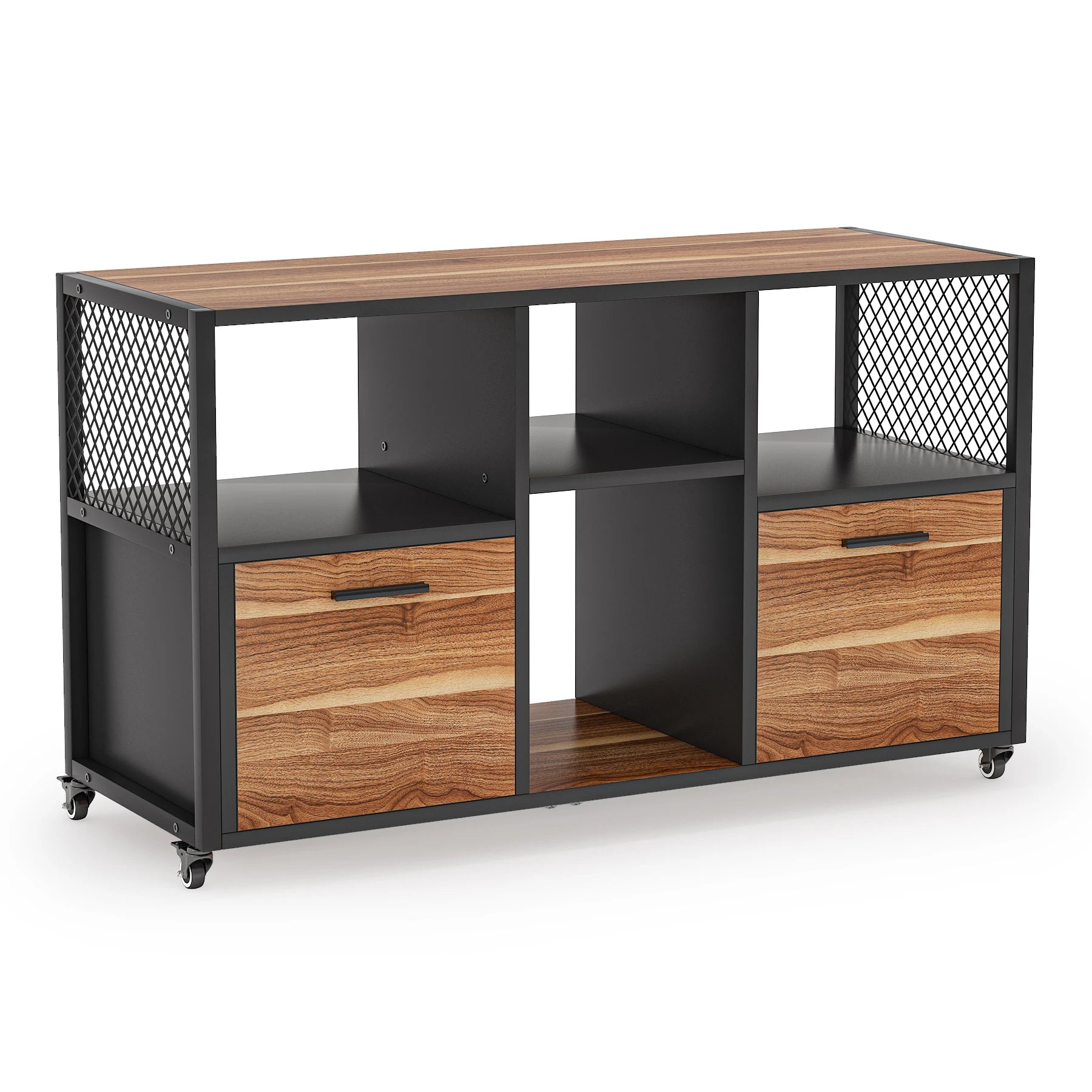 Tribesigns 2 Drawer Wood File Cabinets Mobile Lateral Filing Cabinet for Letter A4 Size Printer Stand with Shelves