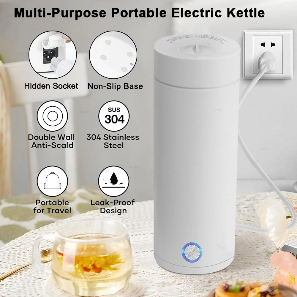 Electric Kettle Portable Travel Fast Boiling Tea Coffee Kettle 304 Stainless Steel Mini Baby Milk Warmer Kettle Thermo