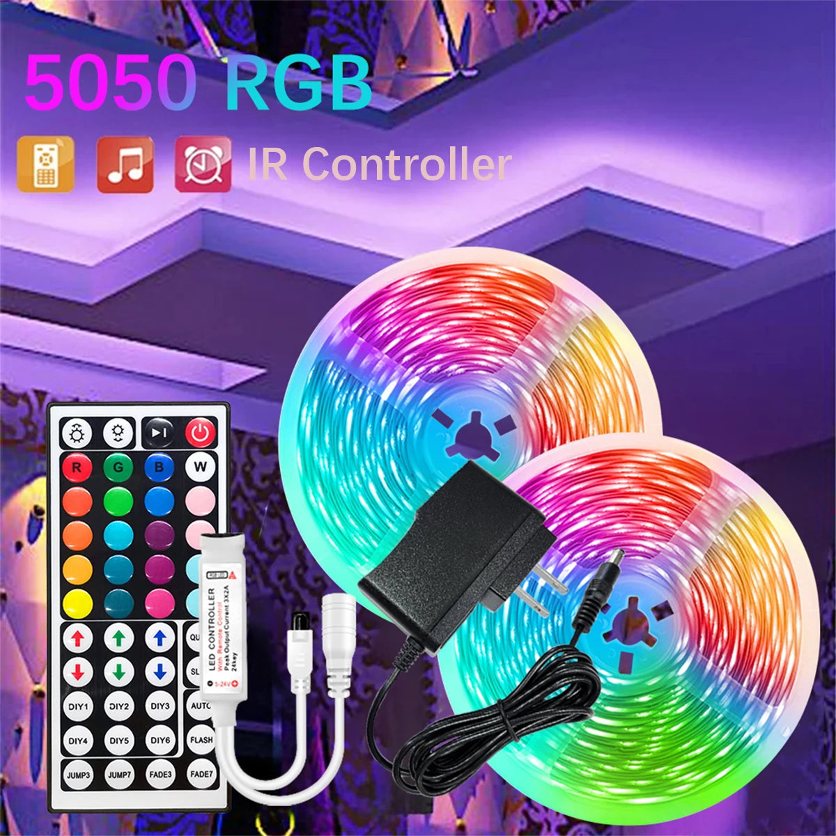 GREATWALL IR44K 5050 LED strip 32.8f/16.4 feet Halloween Christmas decoration DC LED neon light RGB flexible light