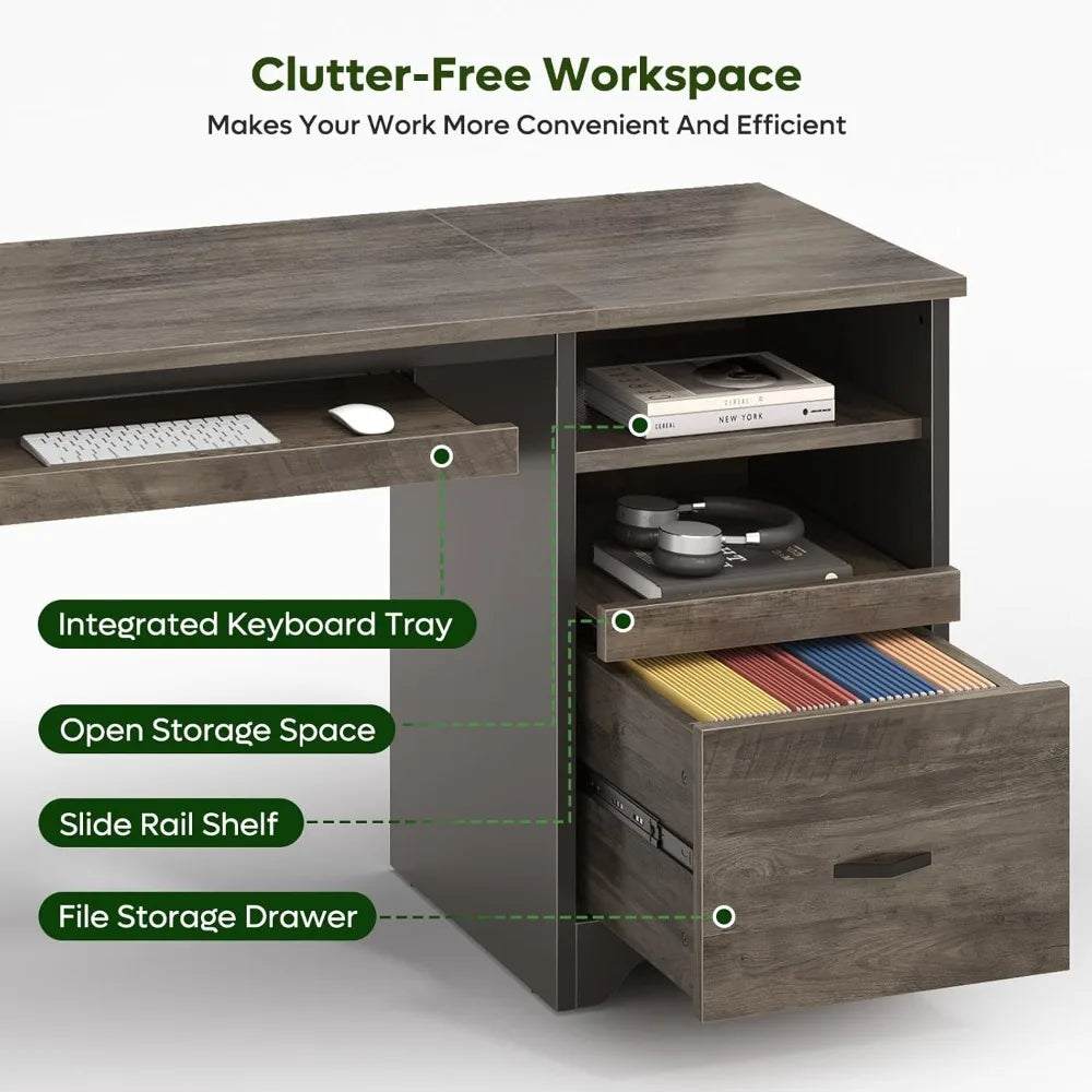 47 Small Desk with Drawers Home Office Computer Desk with Drawer Reversible Industrial Office Desk with Storage &