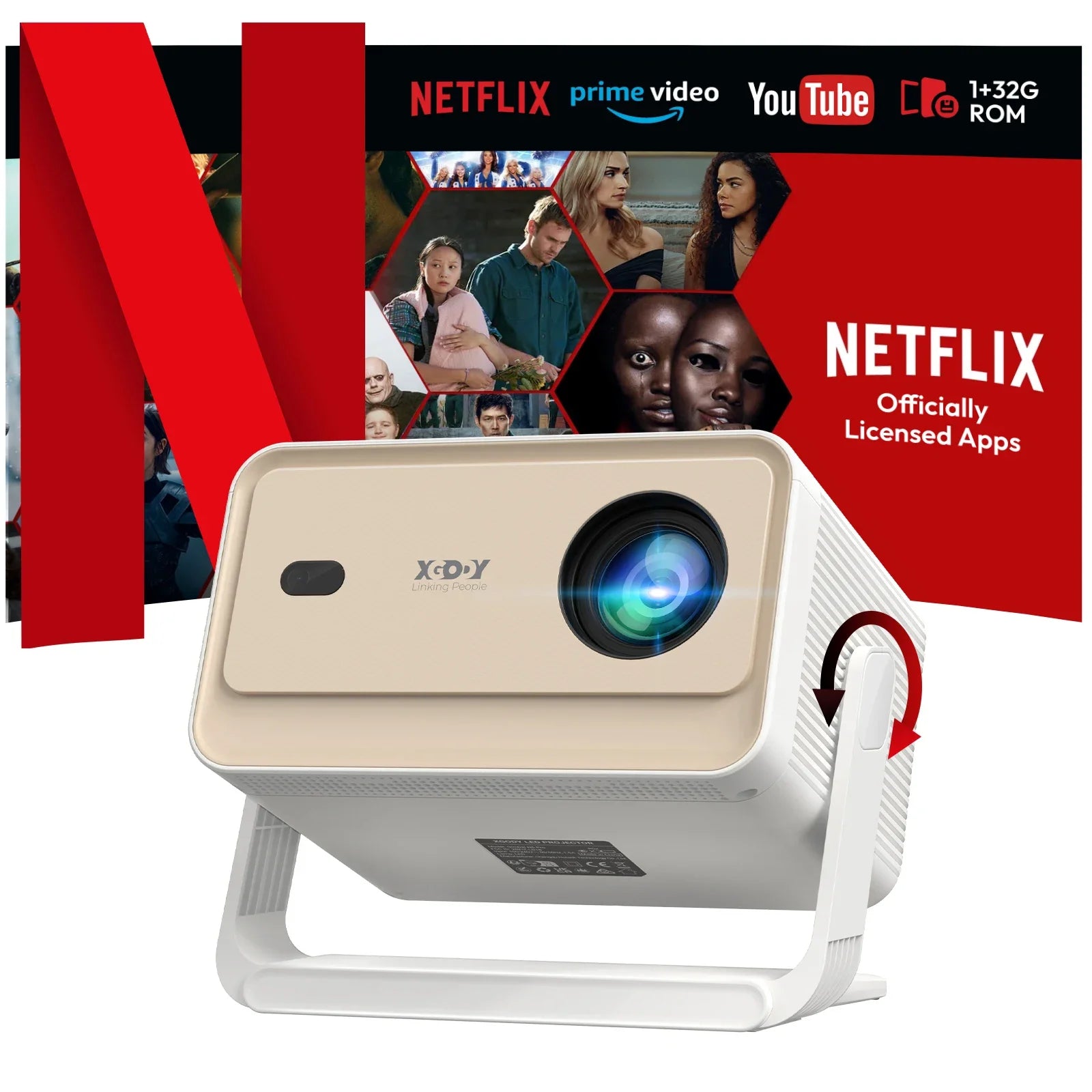 XGODY Projector FHD 1080P Netflix Officially & AI Auto Focus 700 ANSI 25000 lumens Dual Band Wifi Bluetooth Projector