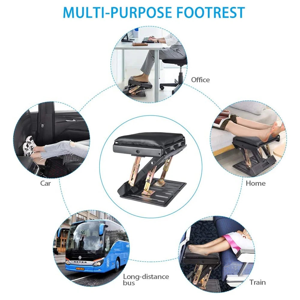 Adjustable Footrest With Removable Soft Foot Rest Pad Max-Load 120Lbs With Massaging Beads For Car Home 4-Level Height