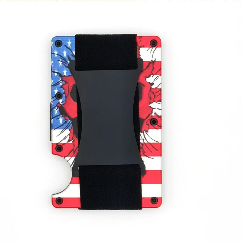 2024 New Metal Card Case Carbon Fiber Wallet Stretch Rope Money Clip RFID Anti-theft Brush Blocking Technology - red