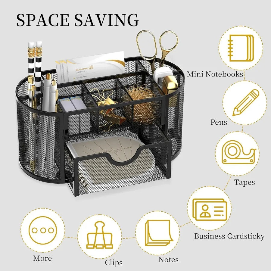 Mesh Desk Organizer Desk Accessories and Workspace Organizers with Drawers Pencil Holder for Desk with 9 Compartments