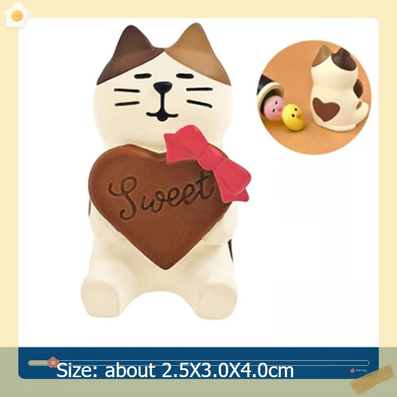 Japanese stlye cat with chocolate food resin Figurines & Miniatures on the desk room decoration gift home accessories