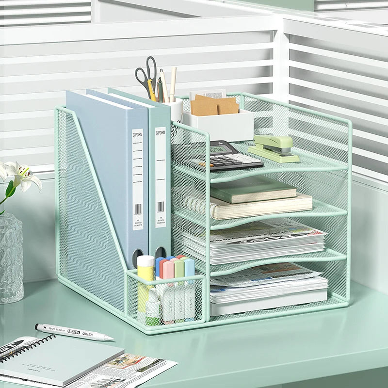 Office desktop file rack metal bookstand Multi-function integrated storage rack Office supplies folder storage box