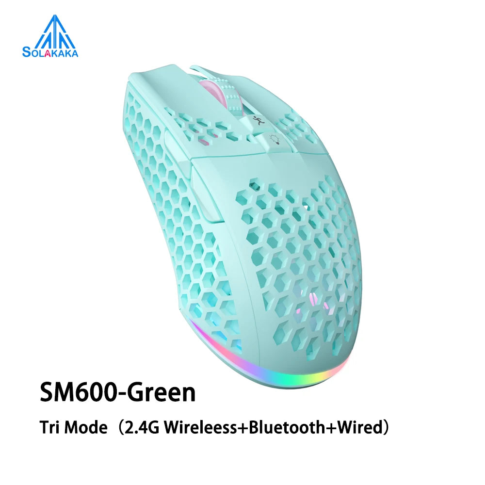 SM600 3-Mode Connection Wireless Gaming Mouse Ergonomic Design Rechargeable Mice Macro Software Zero Latency - Green