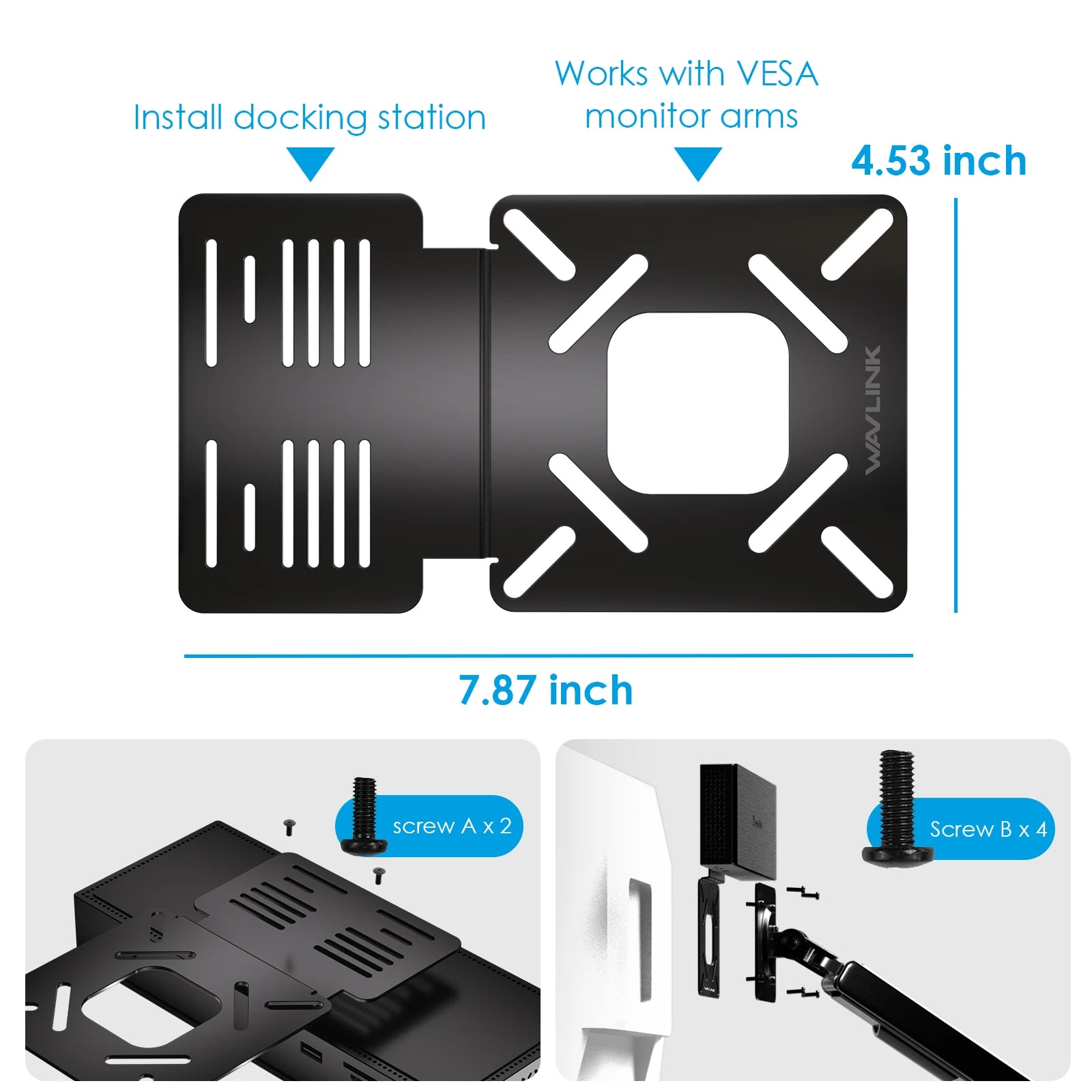 WAVLINK Docking Station Mount for Workstation Behind Monitor Vesa Mounting Electrolytic Iron Dock Holder Vesa Mount