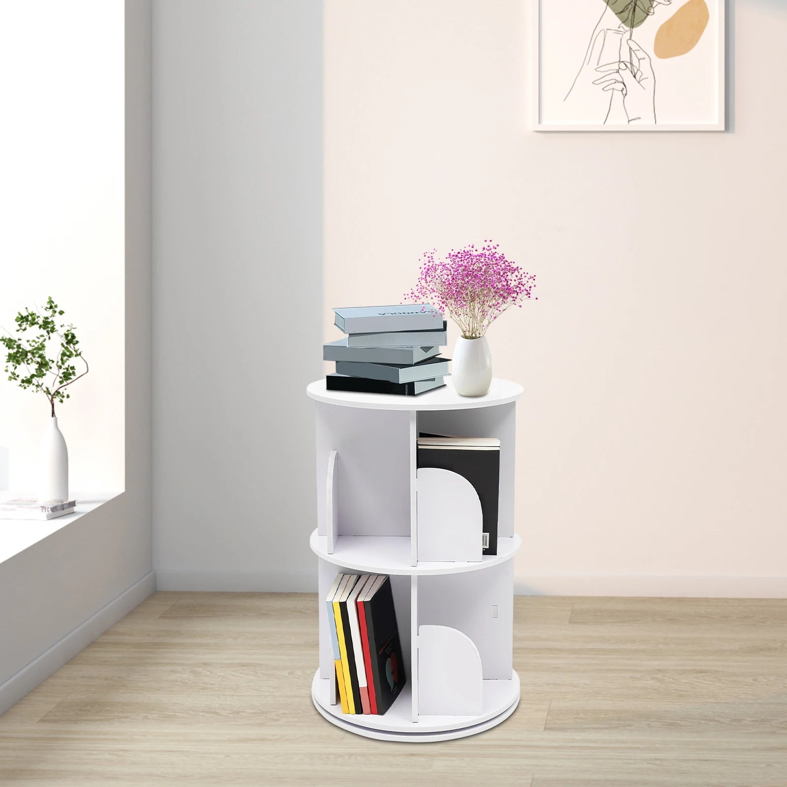 Rotating Bookshelf 360° 2-Layer Rotating Bookshelf Bookcase Freestanding Storage Shelf Display Rack Bookshelf