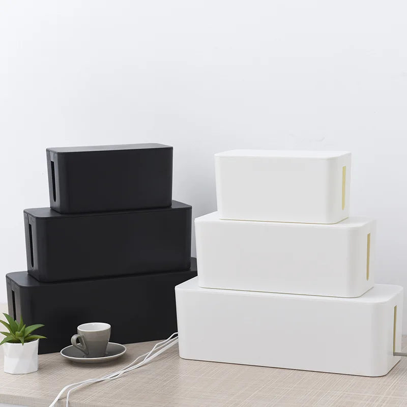 Cable Management Box Cable Storage Box Dustproof Wire Storage Box Plastic Storage Box with Bamboo for TV Wires USB Hub