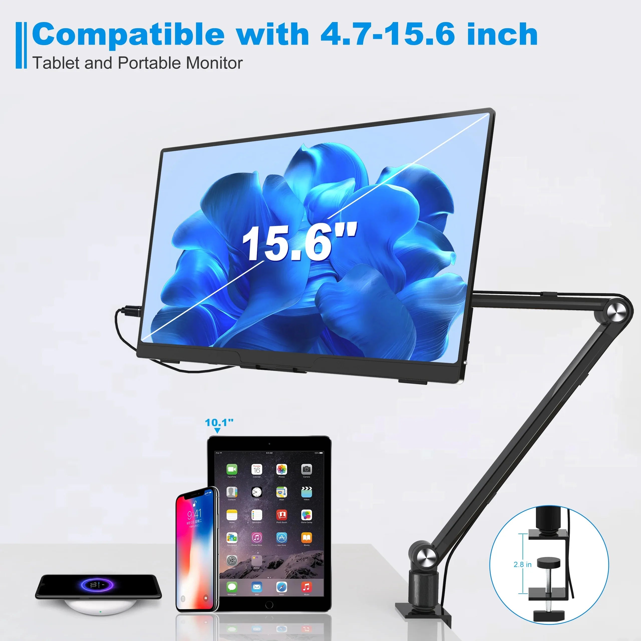 360 Fold Portable Monitor Stand for Desktop Installation with A 15.6 ’16’’ Screen An Aluminum Long-arm Rotating Tablet