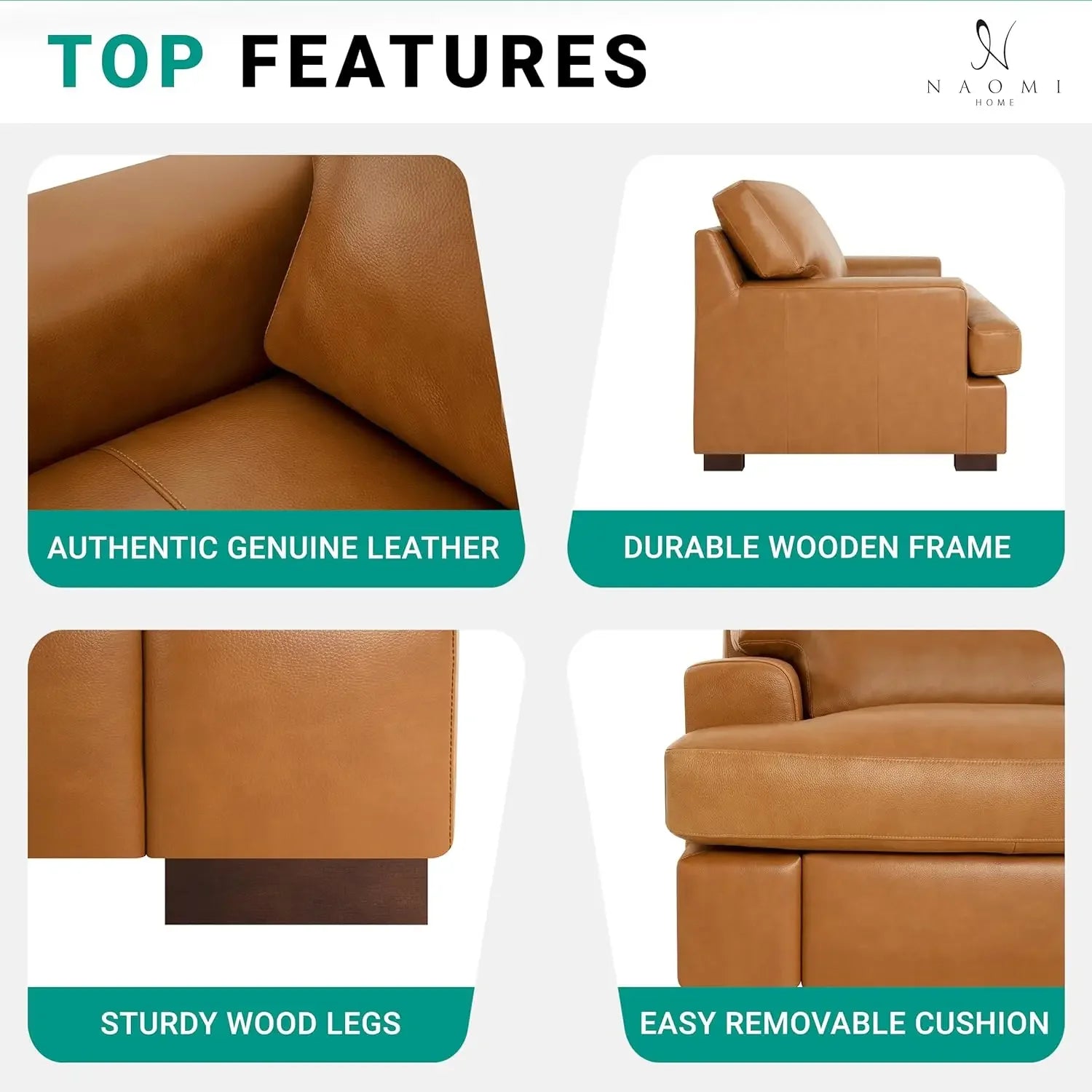 Hot salesSiggy Genuine Leather Sofa - Set of 3 Luxurious Comfort Goose Feather Cushion Filling Square Arm Design Sturdy