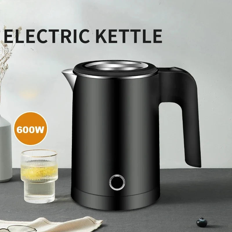 Small Electric Kettles Stainless Steel for Boiling Water 0.8L Travel Mini Hot Water Boiler Heater Double Wall Portable