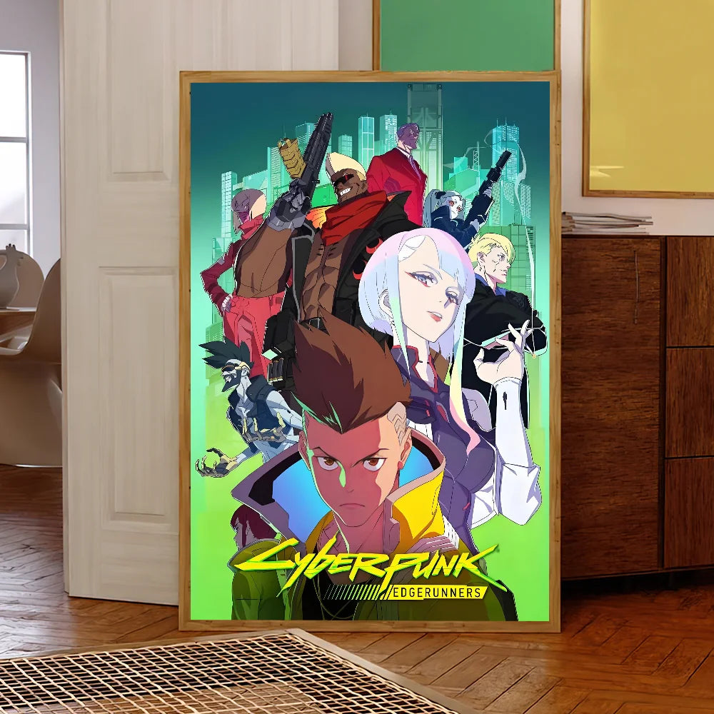 Anime C-Cyberpunk E-Edgerunners Poster Self Adhesive Painting Living Room Office Decoration Bedroom Home Wall Sticker