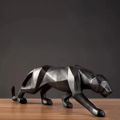 Large Size Panther Statue Animal Figurine Abstract Geometric Style Resin Leopard Sculpture Home Office Desktop