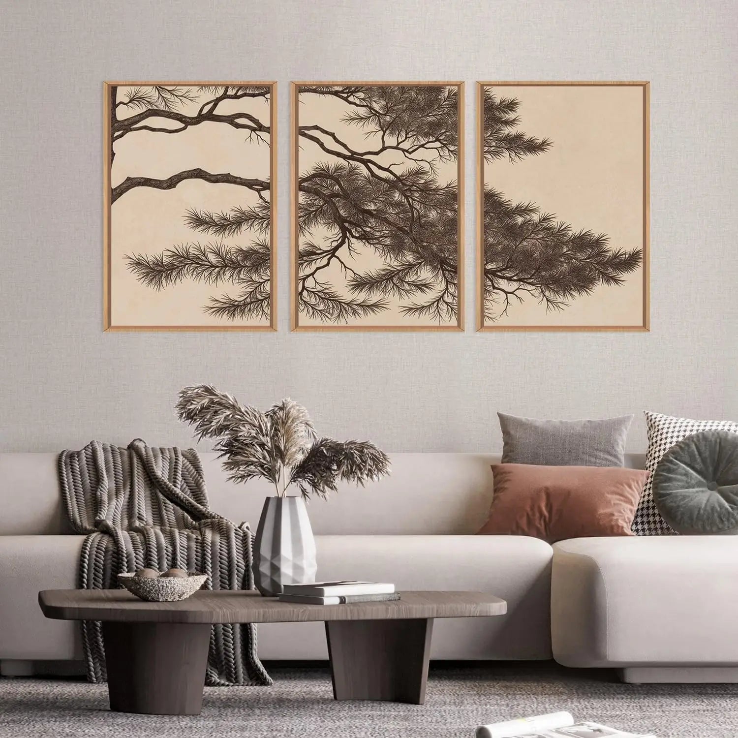 3Pcs/Set Vintage Pine Tree Branches Canvas Poster Wall Art Modern Plant Brown Prints Living Bedroom Office Home Decor
