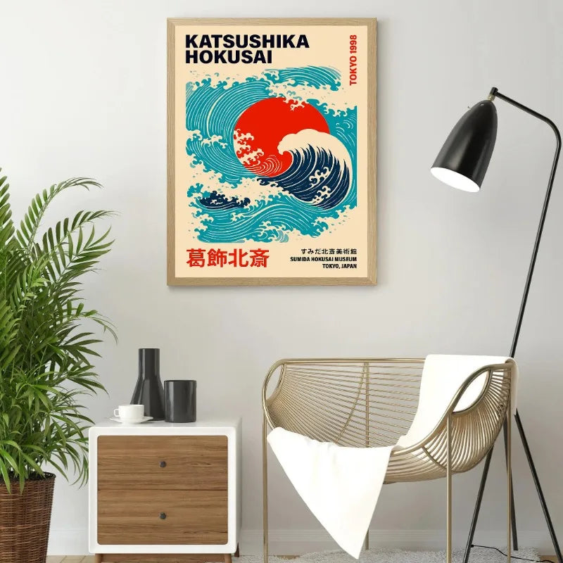 The Great Wave Off Kanagawa Poster Japanese Ukiyo-e Art Print Minimalist Vintage Wall Decor for Zen Office Home Decor