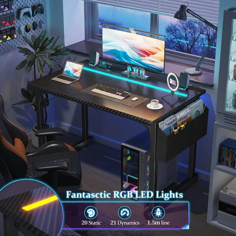 40 Inch Computer Desk with LED Lights Designed for Small Spaces Ideal for Home Office and Study Areas Features Builtin