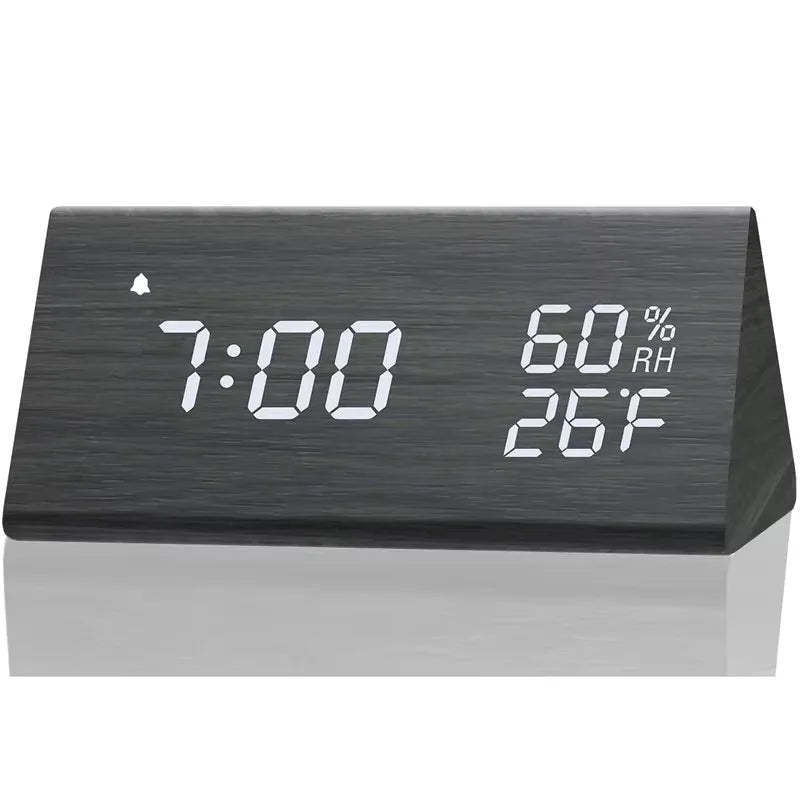 Wooden Alarm Clock Clock LED Time Display USB Charger Humidity and Temperature Detection Digital Alarm Clock