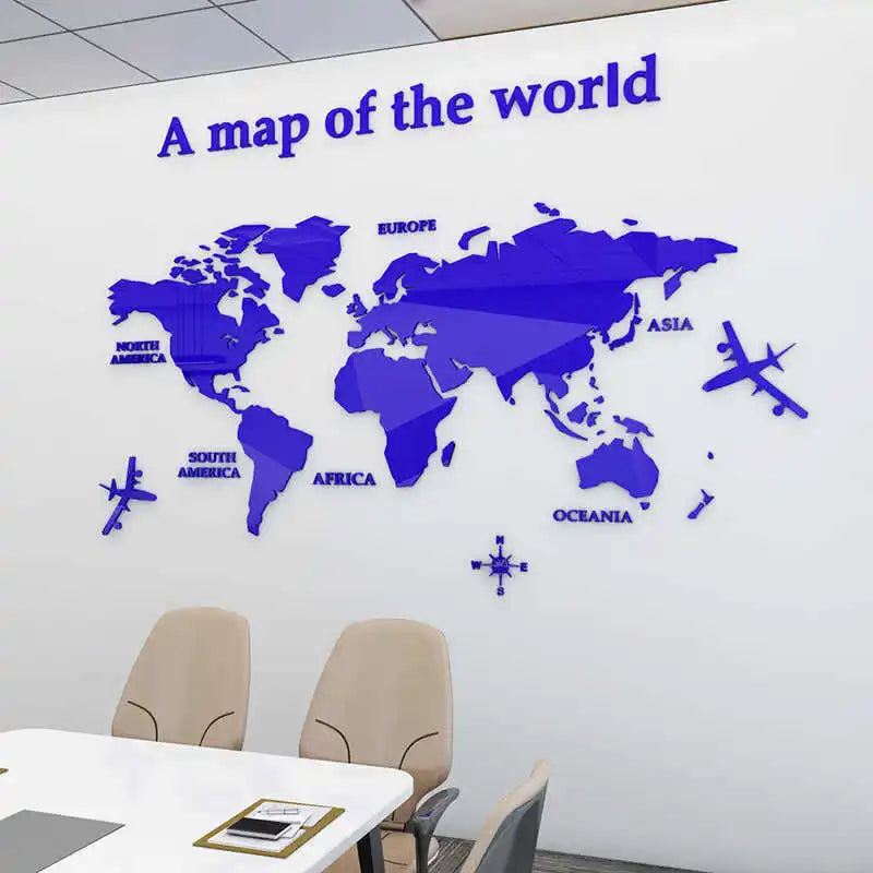World Map Mirror Wall stickers for Living Room decoration Classroom Self adhesive Wall posters Office Decoration Home