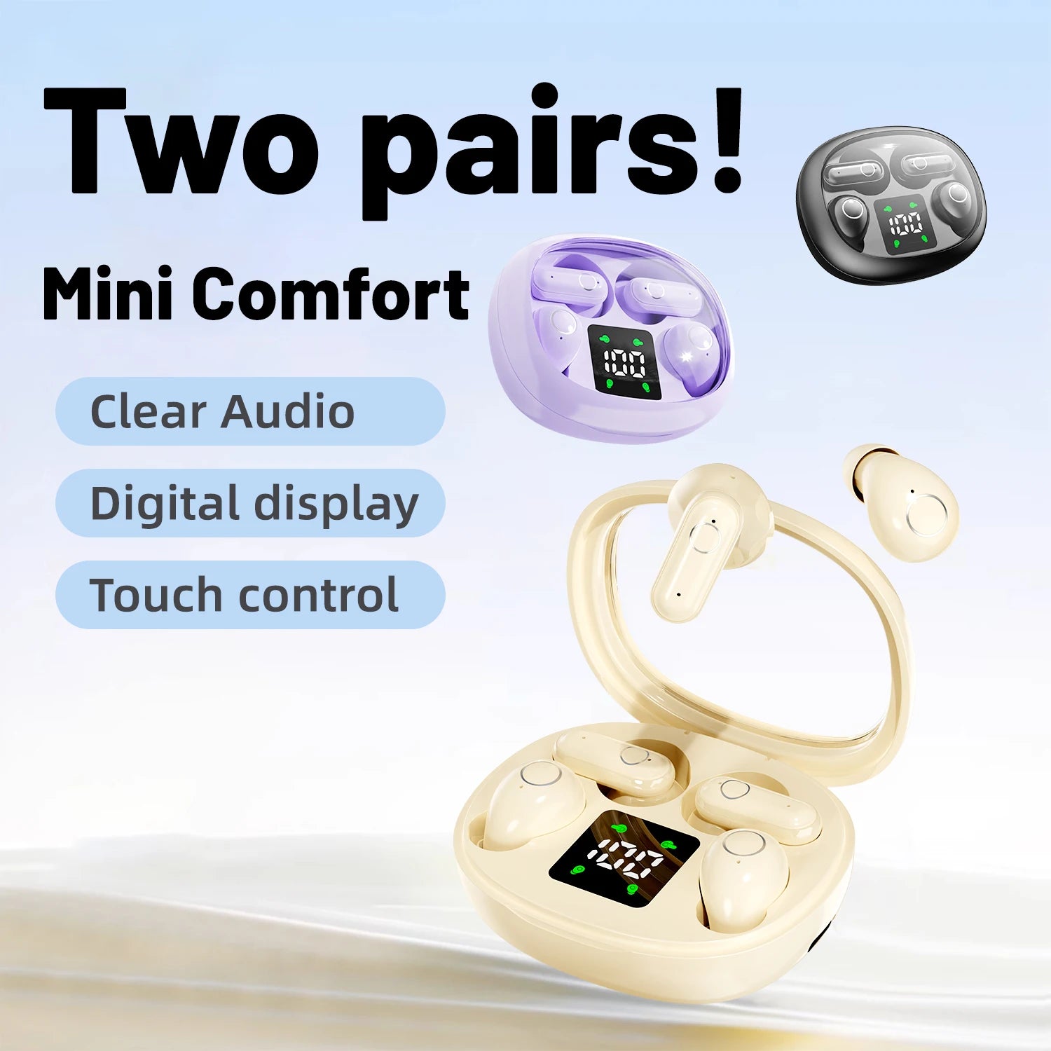 Mini Sleep Earbuds Sports Wireless Bluetooth Earphones HiFi Bass Stereo Dual Sound Quality Bluetooth Headphones Noise