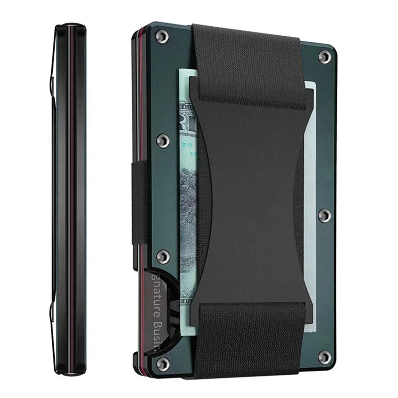 2024 New Metal Card Case Carbon Fiber Wallet Stretch Rope Money Clip RFID Anti-theft Brush Blocking Technology - green 2