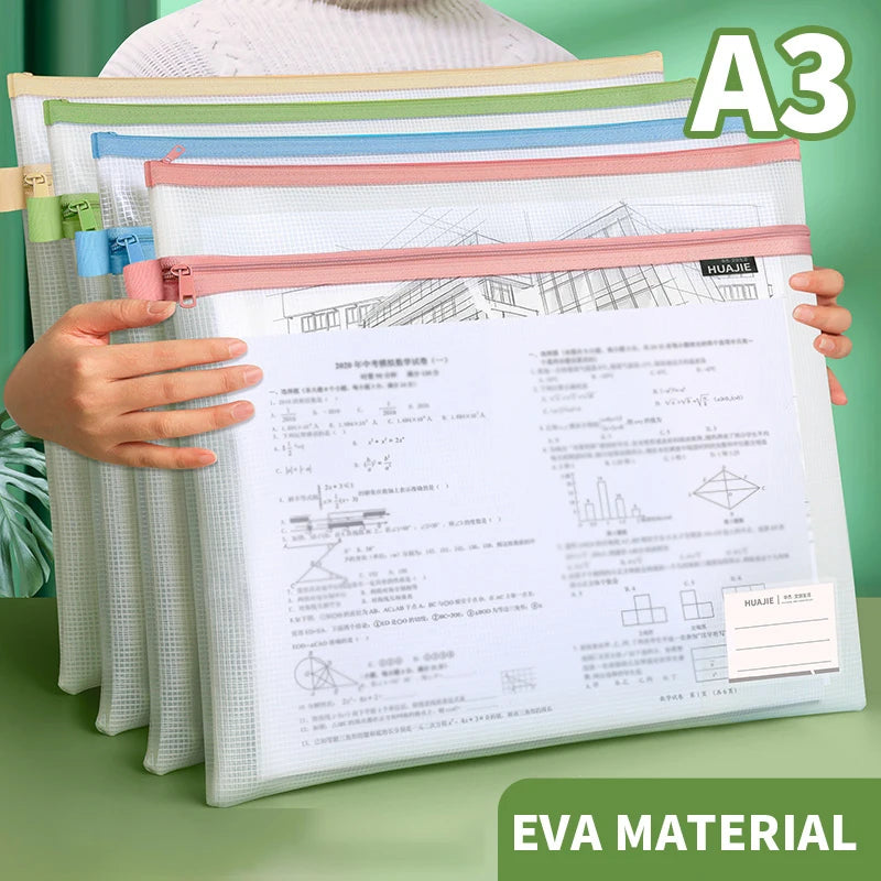huajie-a3-eva-file-bag-thick-double-zipper-document-organizer-large-capacity-transparent-mesh-art-paper-storage-for-students