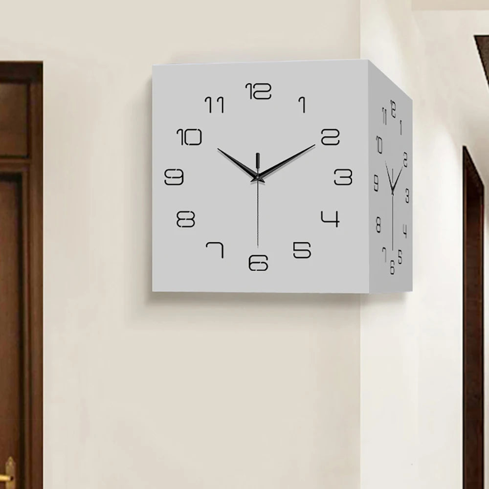 Double-Sided Wall Clock,Creative Muted Quartz Wall Corner Clock for Home Decoration - WHITE