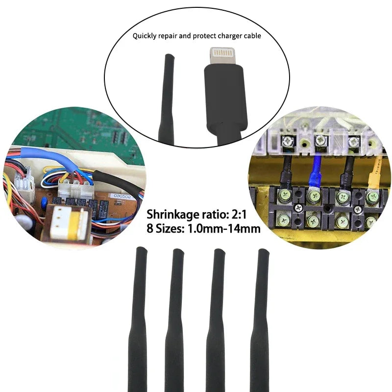 1/5/10/25M 2:1 Black 1 2 3 5 6 8 10mm Diameter Heat Shrink Heatshrink Tubing Tube Sleeving Wrap Wire Sell DIY Connector