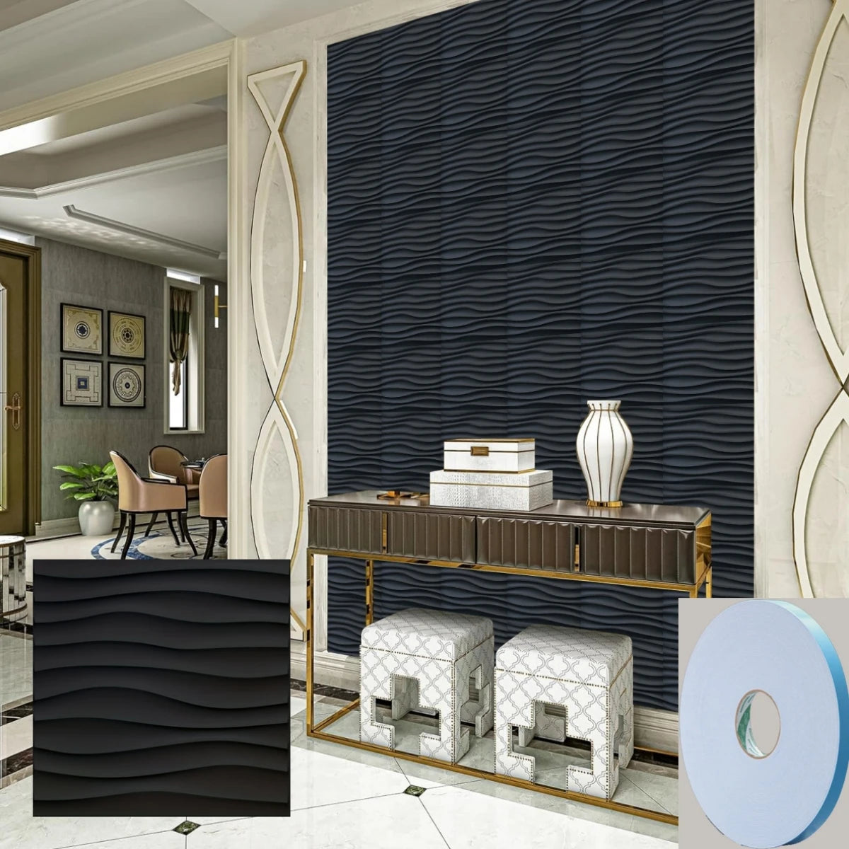 12/20/30pcs 3D pvc wall panels for indoor wall decoration for living room hall bedroom hotel office,including tape