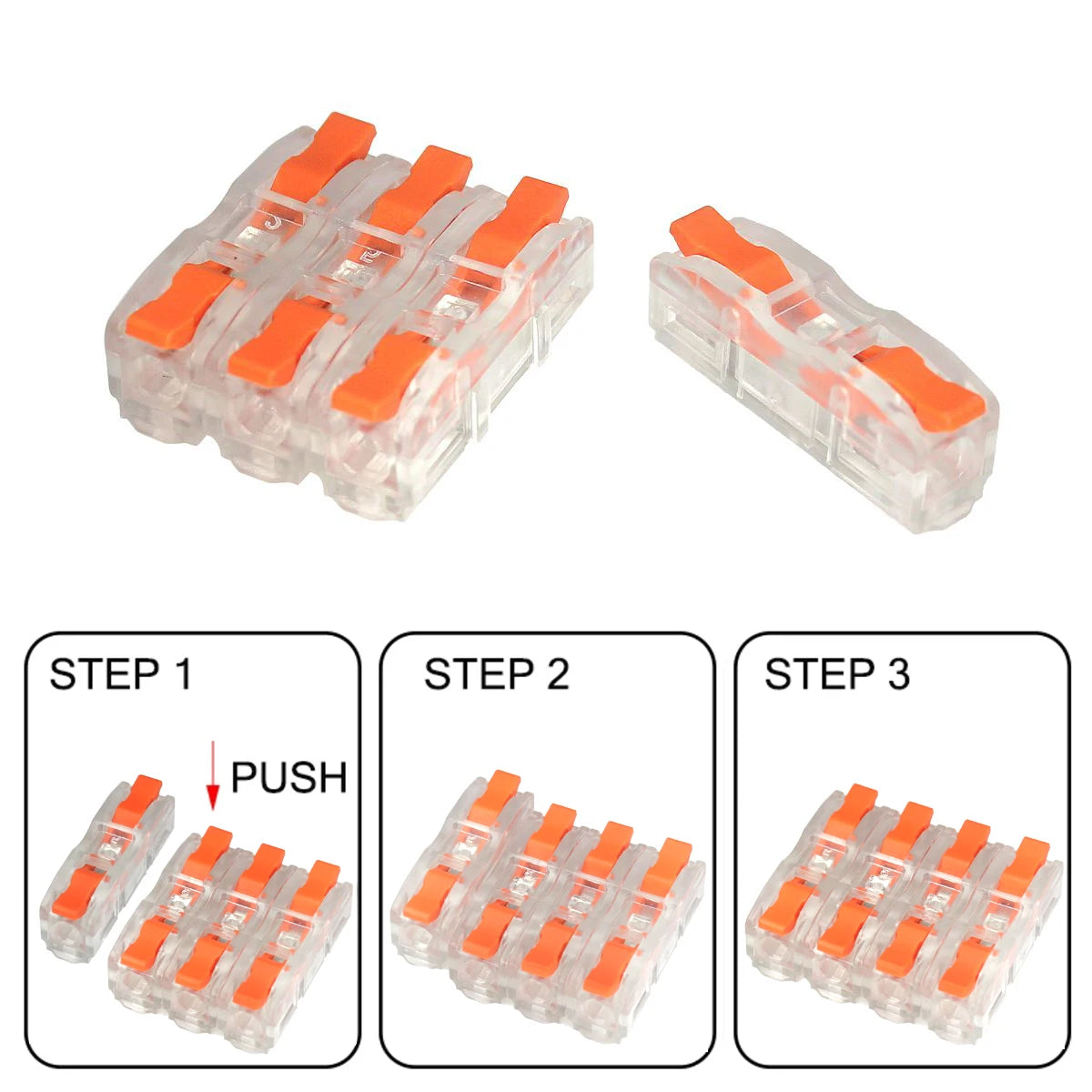 100pcs Box Electrical Lever Wire Connectors Electric Cable Clamp Mini Quick Electrical Push In Lighting Terminal Block