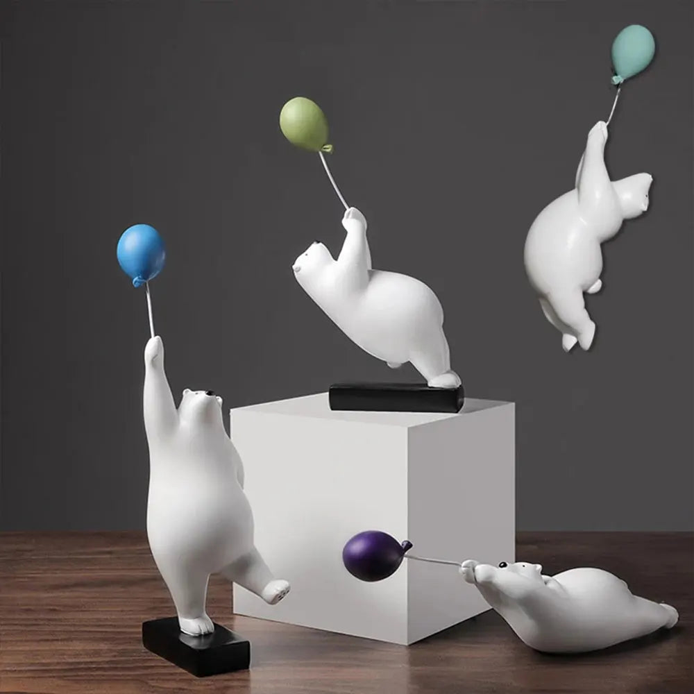 Resin Creative Balloon Polar Bear Home Decor Decoration Room Figurines For Interior Desk Accessories Kawaii Statue