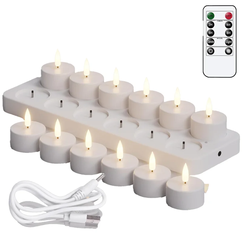 AS60-Flameless LED Tea Lights Rechargeable With Timer Romote Remote Candles For Wedding Centerpiece Table Decor