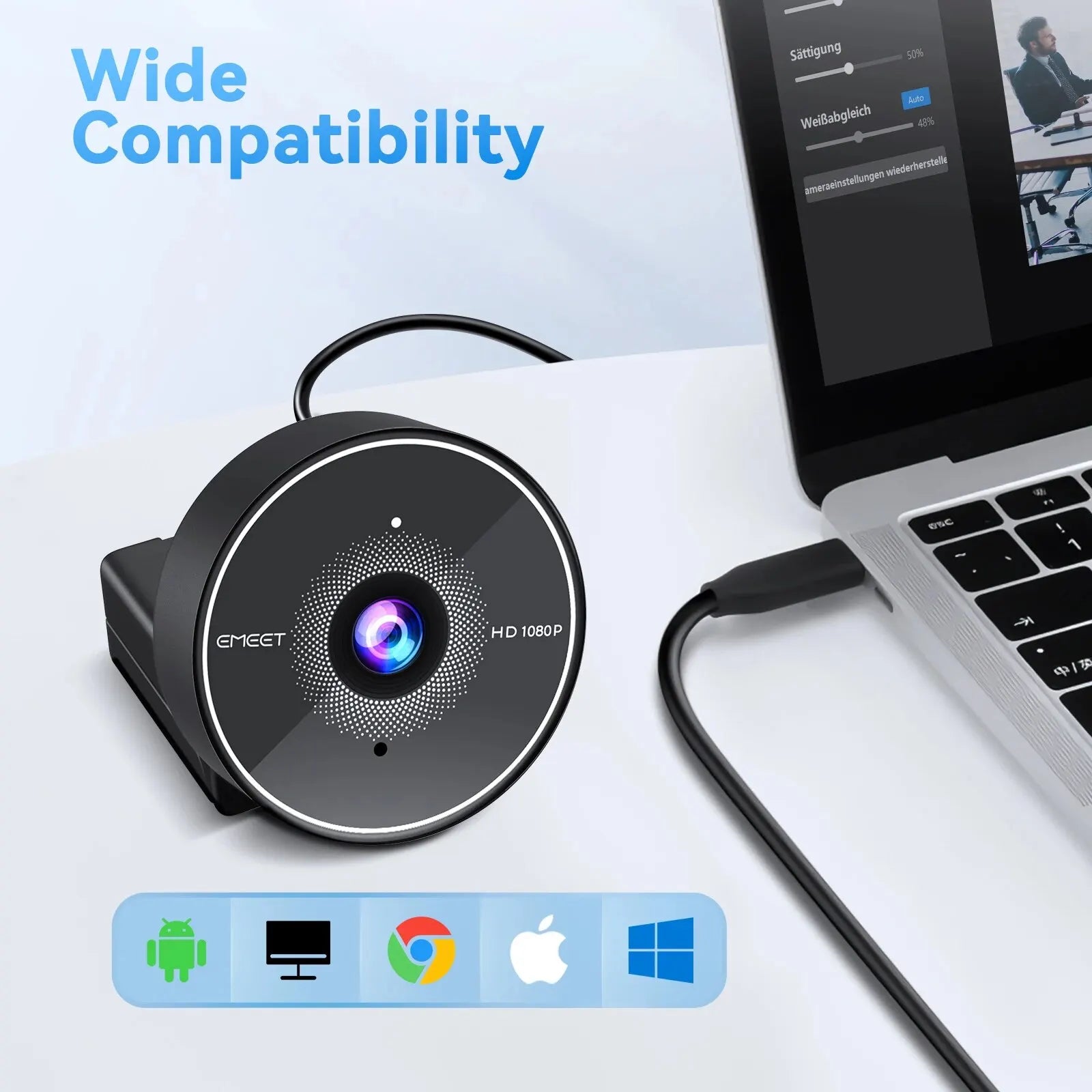 Webcam 1080P Web Camera With Noise-Canceling Microphone EMEET C955 USB PC Camera for Computer/Meeting/Online